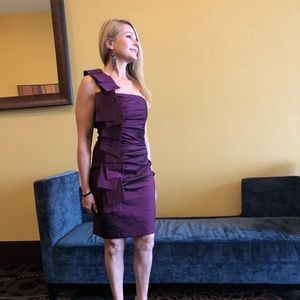 Purple Rouged One Shoulder Cocktail Dress Size 4